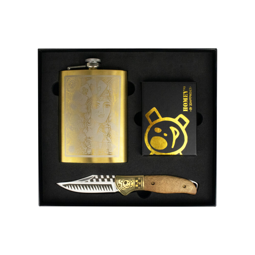 Spielkarten Flachmann Taschenmesser Mans Ruin Geschenkset by Schiffmacher 3-teilig